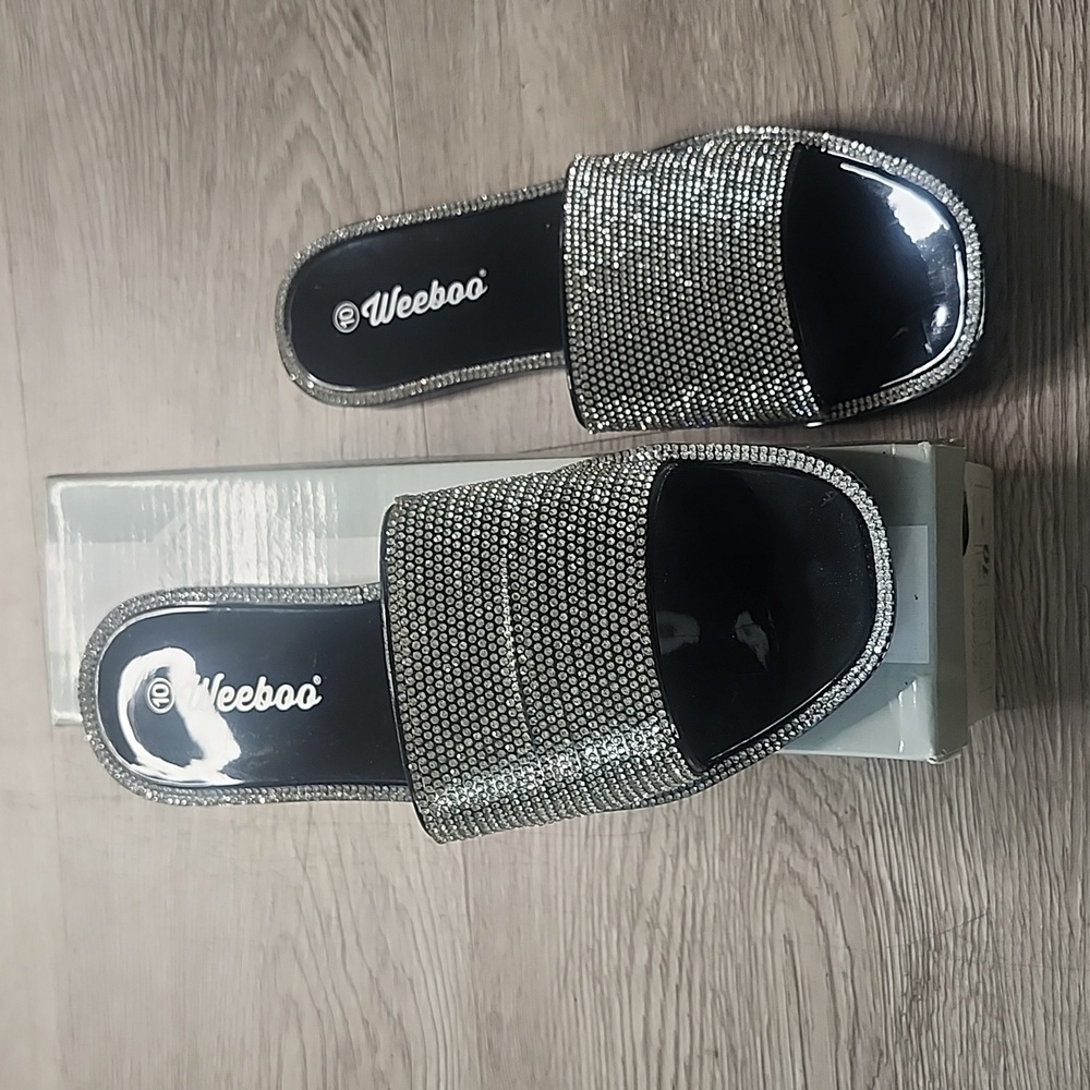 Weeboo Silver Rhinestone Slide Sandals